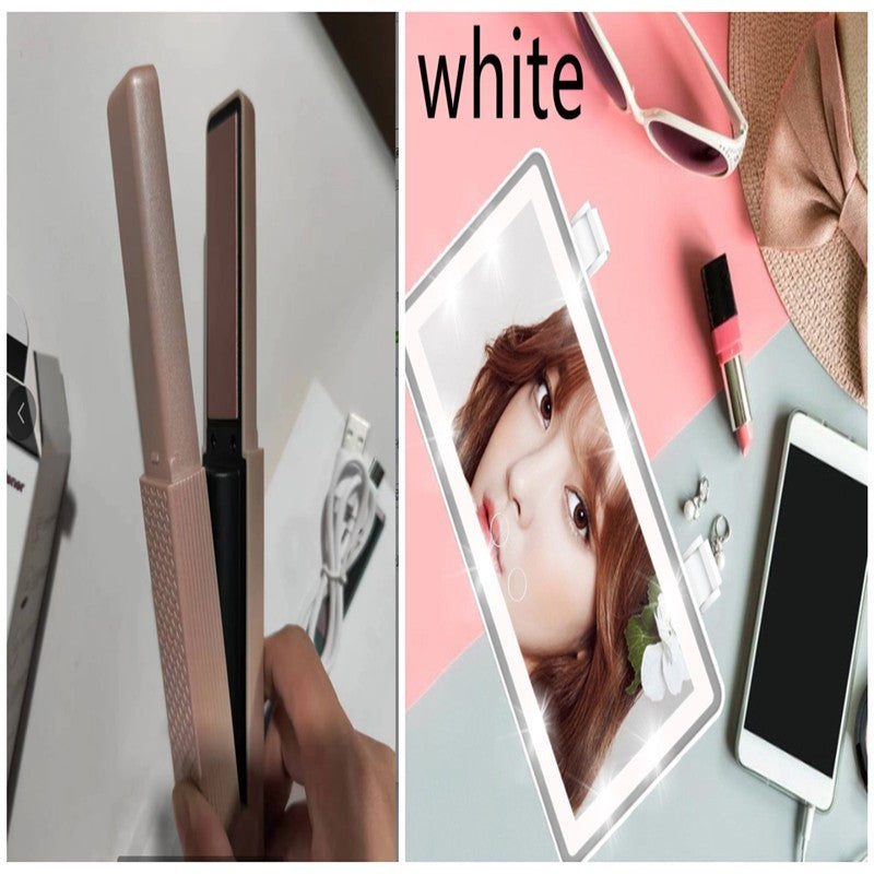Cordless USB Hair Straightener – Mini Ceramic Flat Iron Curler for Travel & Home