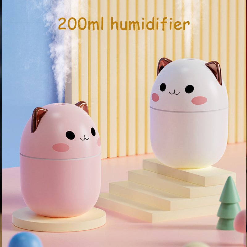 Cute Cat USB Air Humidifier – Silent Cool Mist, LED Aroma Diffuser for Home & Car