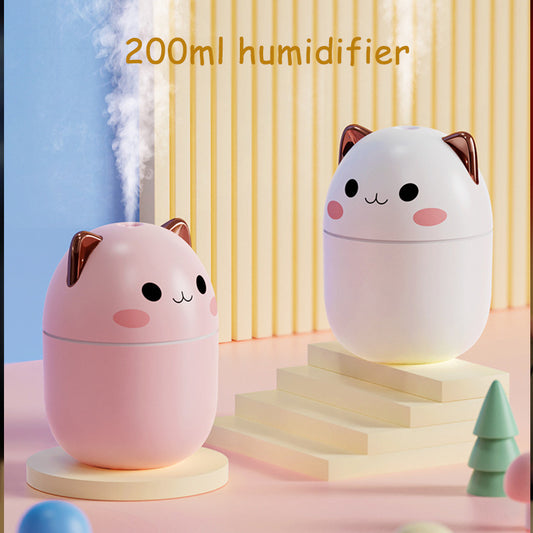 Cute Cat USB Air Humidifier – Silent Cool Mist, LED Aroma Diffuser for Home & Car