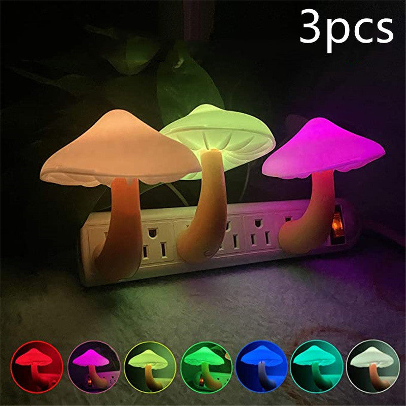 LED Mushroom Night Light – Plug-in Wall Lamp with Light Sensor for Bedroom Decor