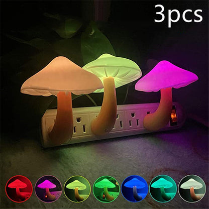 LED Mushroom Night Light – Plug-in Wall Lamp with Light Sensor for Bedroom Decor