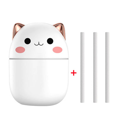 Cute Cat USB Air Humidifier – Silent Cool Mist, LED Aroma Diffuser for Home & Car