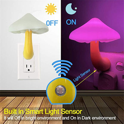 LED Mushroom Night Light – Plug-in Wall Lamp with Light Sensor for Bedroom Decor