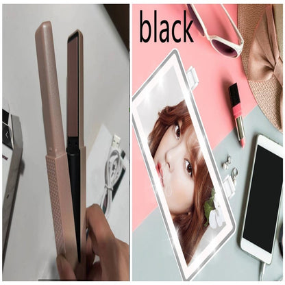 Cordless USB Hair Straightener – Mini Ceramic Flat Iron Curler for Travel & Home
