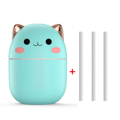 Cute Cat USB Air Humidifier – Silent Cool Mist, LED Aroma Diffuser for Home & Car