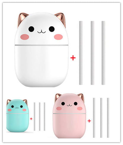 Cute Cat USB Air Humidifier – Silent Cool Mist, LED Aroma Diffuser for Home & Car