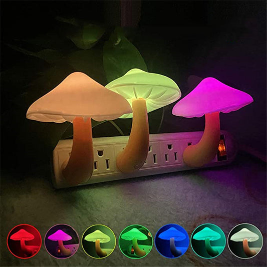 LED Mushroom Night Light – Plug-in Wall Lamp with Light Sensor for Bedroom Decor