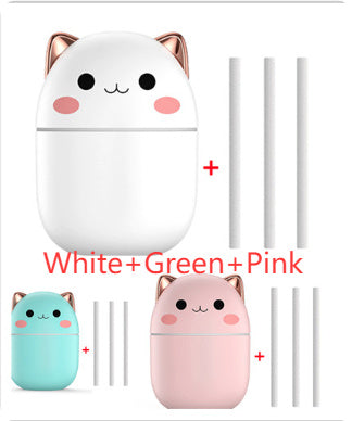 Cute Cat USB Air Humidifier – Silent Cool Mist, LED Aroma Diffuser for Home & Car