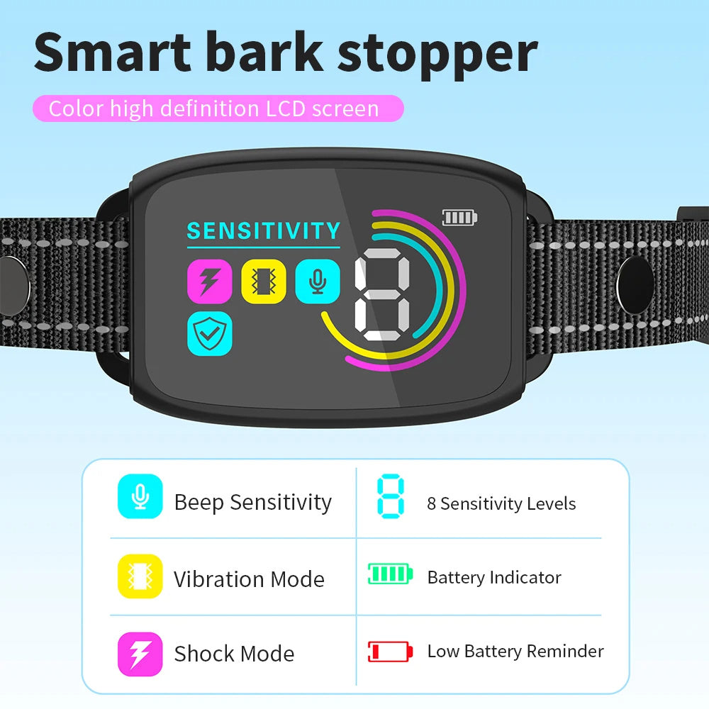 Smart Anti Barking Dog Collar – Rechargeable, Waterproof & HD Display
