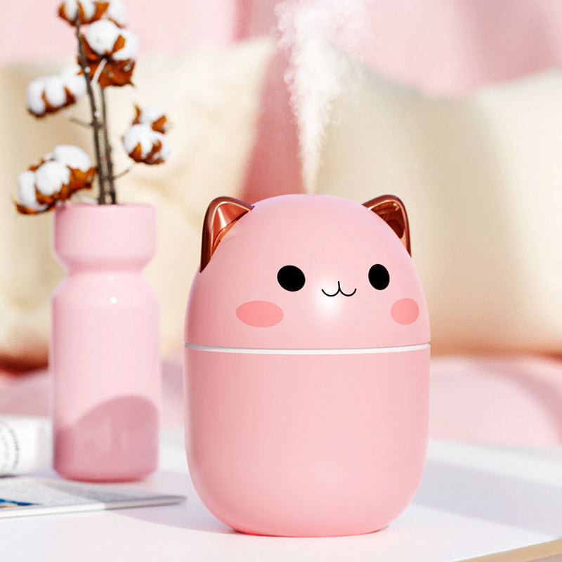Cute Cat USB Air Humidifier – Silent Cool Mist, LED Aroma Diffuser for Home & Car