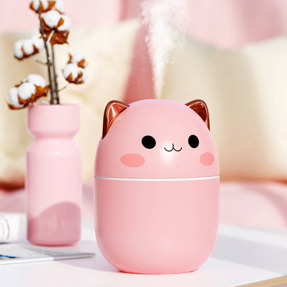 Cute Cat USB Air Humidifier – Silent Cool Mist, LED Aroma Diffuser for Home & Car
