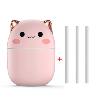 Cute Cat USB Air Humidifier – Silent Cool Mist, LED Aroma Diffuser for Home & Car